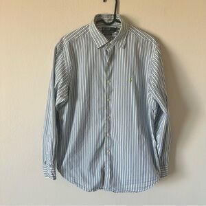 Polo Ralph Lauren Classic Fit Green Pony Striped Shirt L 100% Cotton